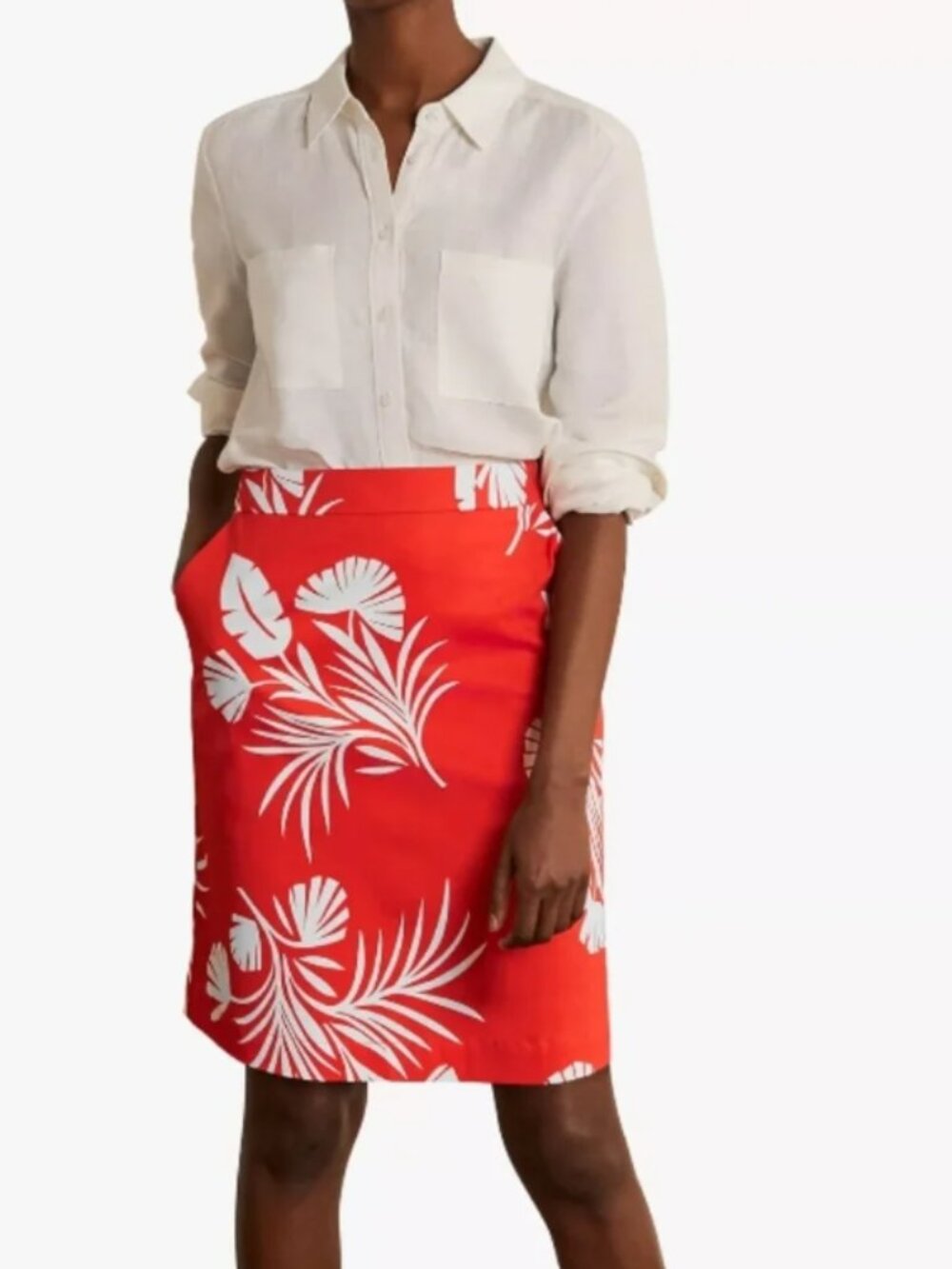 Boden Danby Pull On Skirt | Cherry Red Jungle Bouquet | EUC | US 16/18R